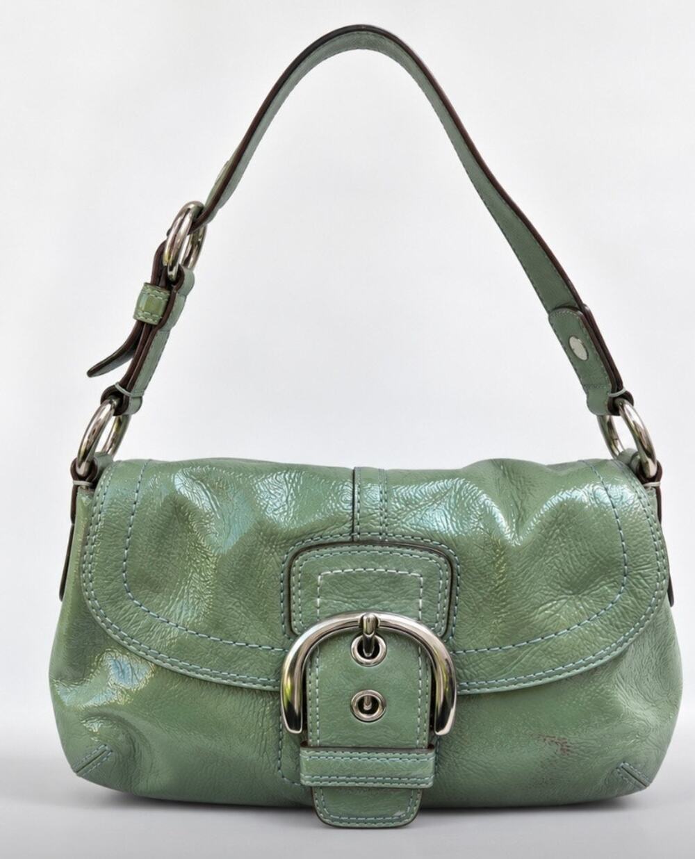 Coach Soho F13132 Y2K Sage Green Patent Leather Buckle Shoulder Bag 2008